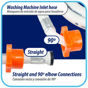 Appli Parts APIH-5934E2 5 ft Washing Machine Inlet Hose with 3/4 in nylon female connector straight and 90 degree elbow female connector with gaskets, PVC extra durable White hose