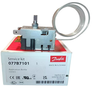 Danfoss 077B7101 Termostato de control Enfriador de Botellas 077B1704L Cut-in Frio +5.0C Cut-out Frio +1.5C Cut-in Caliente +12.5C Cut-Out Caliente +9.5C Capilar 1200mm B0