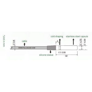 Full Gauge SB-19-5 Temperature Sensor 16.5 ft (5 m) Rollerbag type, NTC Sensor with thermoplastic polyester cable and covered with a stainless steel shell. Operating Temp -58 to 221 F (-50 to 105 C)