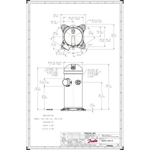 Danfoss HRH044U2LP6 3.7 tons 44.000 btu/h R410A Compresor Scroll para Aire Acondicionado 208-230/3/60 (V/Ph/Hz) Descarga 1/2 pulg, Succion 7/8pulg, ODF, Aceite PVE 121L1453, 121L1456
