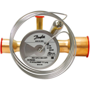 Danfoss 067N6404 12TR Valvula de Expansion Termostatica, TGE, R454B, 5/8x7/8 pulg Soldable, ODF, 1/4 pulg Ecualizacion Externa, Bi-flow, -40 a 10 C