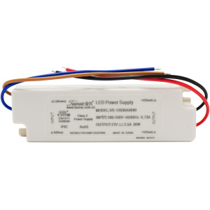 Tauras VD-12030A0690 Balasto Voltage Entrada 100-240VAC,Potencia Salida 30W, Voltage Salida 12 VDC IP Rating IP67, Carcasa Plastica Certificacion CE(LVD),UL,Class2,CB, temp -25 to 40 C
