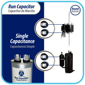 Appli Parts Run Capacitor for ac 45 Mfd uF (microfarads) 370 VAC or 450 VAC CBB65 Round Universal fit for hvac and other applications 4-1/4 in High 1-7/8 in Wide CON-45-450