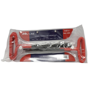 MA-Line MA-1202 Set de Llaves Hexagonales con Mango T, 9 pulg, 3/32, 7/64, 1/8, 9/64, 5/32, 3/16, 7/32, 1/4 pulg
