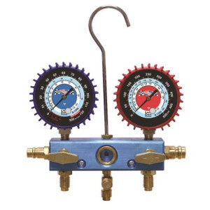 Uniweld 91652 Juego de Manometro Automotriz R134a,R12, Mangueras de 60pulg Soft Magic, con Acoples 90478/90479, Esfera 3-1/8 pulg NPF 