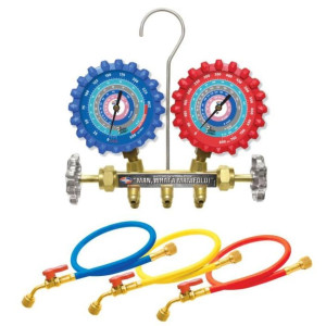 Uniweld A2LM3BV Juego Manometro R-32/R-454B/R-448A/R-410A Fahrenheit psi, Mangueras 3 pies con Valvula de Cierre

