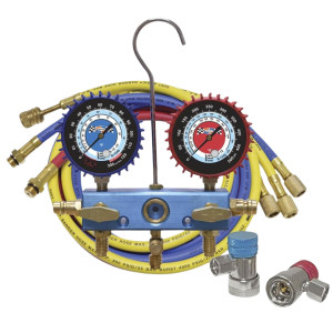 Uniweld 90008 Manifold Automotive 2 Valves 60in Soft Magic R134a/R-1234yf with Couplers 90478/90479 2-1/2 Gauge LPF