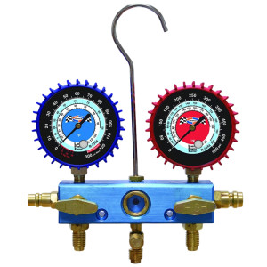 Uniweld 90008 Manifold Automotive 2 Valves 60in Soft Magic R134a/R-1234yf with Couplers 90478/90479 2-1/2 Gauge LPF