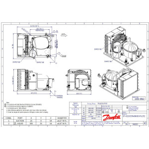Danfoss HCGC0055RWB000B 1/2HP+, R134a Condensing Unit for Refrigeration, Copper Coil Aluminum Fins LMBP 115/1/60 (V/Ph/Hz) 1 Fan, Fractional Compressor NT6215Z, 114N2025