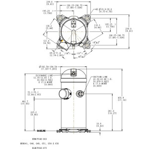Danfoss HLJ072T1LC6 6 tons 72,000 btu/h R410A Scroll compressor for Air conditioning 208-230/1/60 (V/Ph/Hz) Discharge 1/2 in, Suction 7/8 in, ODF, PVE Oil 121L1316