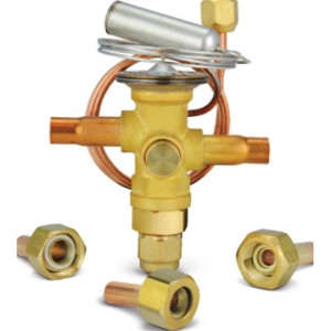 Danfoss 067L6009 6TR Valvula de Expansion Termostatica, TR 6, R410A,R454B,R32, 3/8x3/8 pulg Soldable, ODF, 1/4 pulg Tubo Cap. Flare, Troquel flecha 1-Via, -10 a 15 C