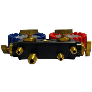 Uniweld Q4N85SMEZ Manifold Aluminum 4 Valves R410a,R134a,R22, 5 ft Soft Magic hoses, EZ-Turn Anti-Blow Back 48701