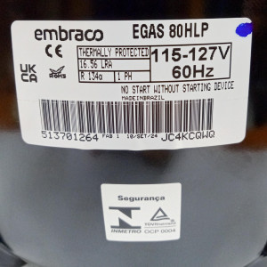 Embraco EGAS 80HLR 1/4HP R134a Compresor Fraccionario de Refrigeracion LBP 115/1/60 (V/Ph/Hz)