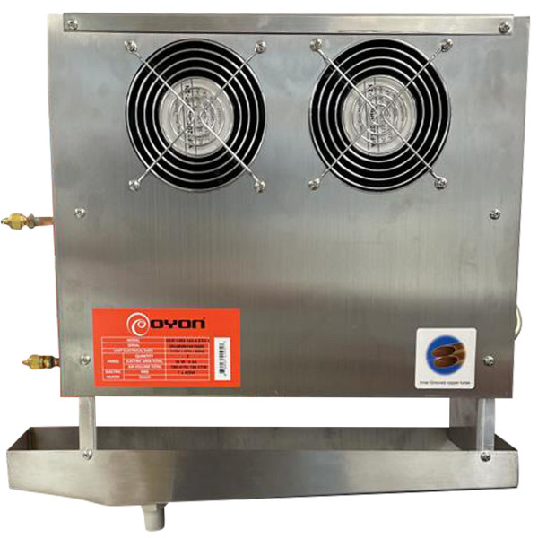 Oyon OER120214345TD-1 Counter Evaporator, 1545 BTU/h at 17F, Electric Defrost, 115/1/60 (V,Ph,Hz) 5 fpi, Stainless Steel, 15 -3/8 x 14-1/4 x 3-1/8 inch
 Oyon OER120214345TD-1 Counter Evaporator, 1545 BTU/h at 17F, Electric Defrost, 115/1/60 (V,Ph,Hz) 5 fpi, Stainless Steel, 15 -3/8 x 14-1/4 x 3-1/8 inch