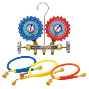 Uniweld A2LM5EZ Juego Manometro R-32/R-454B/R-448A/R-410A Fahrenheit psi, Mangueras 5 pies EZ Turn  