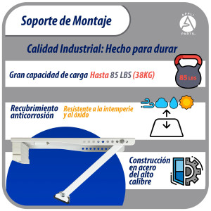 Appli Parts Soporte para montaje en pared de equipos de Aire Acondicionado tipo Ventana hasta 35 kg modelo APAB-2038 incluye kit de fijacion, pernos y gomas
