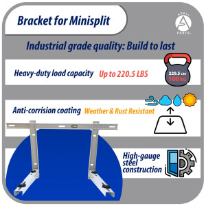 Appli Parts APAB-3160 Mini Split Wall Mounting Bracket, Heavy Duty Outdoor Support Up to 352 lbs. Fit 5000 to 36000 BTU Units, Includes Level Cross Bar, Anti Vibration Pads and Full Installation Kit