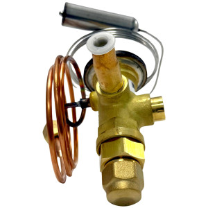 Danfoss 067L6010 7TR Valvula de Expansion Termostatica, TR 6, R410A,R454B,R32, 3/8x3/8 pulg Soldable, ODF, 1/4 pulg Tubo Cap. Flare, Troquel flecha 1-Via, -10 a 15 C