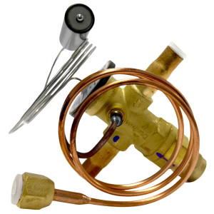 Danfoss 067L6010 7TR Valvula de Expansion Termostatica, TR 6, R410A,R454B,R32, 3/8x3/8 pulg Soldable, ODF, 1/4 pulg Tubo Cap. Flare, Troquel flecha 1-Via, -10 a 15 C