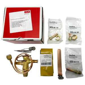 Danfoss 067L6010 7TR Valvula de Expansion Termostatica, TR 6, R410A,R454B,R32, 3/8x3/8 pulg Soldable, ODF, 1/4 pulg Tubo Cap. Flare, Troquel flecha 1-Via, -10 a 15 C