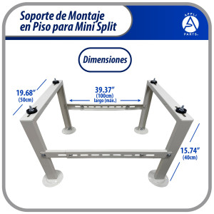 Appli Parts APAB-4440 Soporte de Montaje en Piso para Mini Split. Soporta 200 kg, Compatible desde 9000 a 60000 BTU, Incluye Gomas Antivibracion y Kit Completo de Instalacion. Extensible 56 a 100 cm 