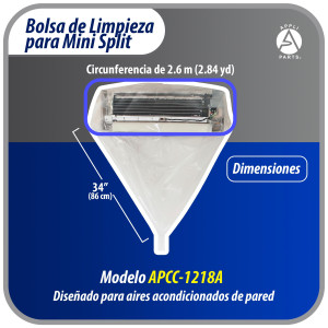 Appli Parts APCC-1218A Bolsa de Mantenimiento o Limpieza Mini Split hasta 1.5 Toneladas (18,000 Btu) Circunferencia de 2.6 m, Impermeable, con Manguera de Drenaje Integrada. Reemplaza 532 533 562 572