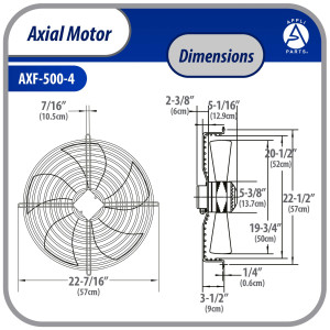 Appli Parts AXF-500-4 Extractor Axial 500 mm (19-3/4 pulg) 220-440 V, 3 ph, 60 Hz, 500 W, 1550 rpm, Rango Temperatura -30 C a 60 C, incluye aspa y base tipo jaula