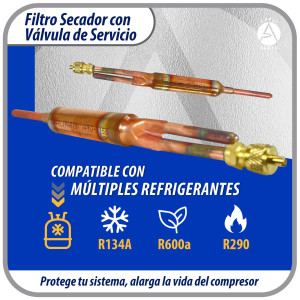 Appli Parts APFD-115S Filtro Secador con conexion 1/4 x 1/4 pulg 15 gramos, con valvula de gusanillo, para uso en sistema de refrigeracion y aire acondicionado