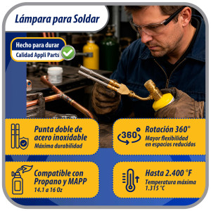 Appli Parts APHT-1D2 Soplete Boquilla de Soldar, Antorcha, Lampara doble para usar con Propano o Mapp para usos en plomeria electricidad refrigeracion aire acondicionado y mas
