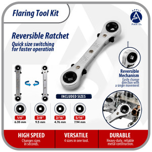 Appli Parts APT-FT278 Flaring and Swage Tool kit for copper, plastic, aluminum pipe and other soft metal tube with cutter and ratchet wrench for HVAC and other applications
