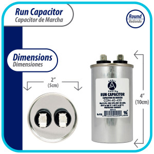 Appli Parts Condensador Capacitor de Marcha 40 Mfd uF (microfaradios) 370VAC o 450VAC CBB65 Universal Aire acondicionado y otras aplicaciones Redondo UL E476928 10cm Alto 5cm Ancho CON-40-450
