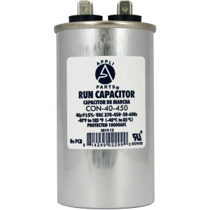 Appli Parts Condensador Capacitor de Marcha 40 Mfd uF (microfaradios) 370VAC o 450VAC CBB65 Universal Aire acondicionado y otras aplicaciones Redondo UL E476928 10cm Alto 5cm Ancho CON-40-450
