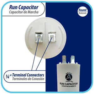 Appli Parts Run Capacitor for electric motors 45 Mfd uF (microfarads) 250VAC Plastic Case with terminals CBB60 Round Universal fit water pumps and others 4-1/4 in High 1-3/4 in Wide CON-45-250-P 