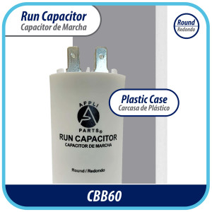 Appli Parts Condensador Capacitor de Marcha 45 Mfd uF (microfaradios) 250VAC CBB60 Cuerpo plastico para bombas de agua y otras aplicaciones Redondo UL E476928 10.8cm Alto 4.5cm Ancho CON-45-250-P