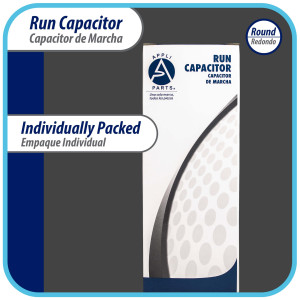 Appli Parts Run Capacitor for ac 75 Mfd uF (microfarads) 370 VAC or 450 VAC CBB65 Round Universal fit for hvac and other applications 5-3/8in High 2-1/8in Wide CON-75-450