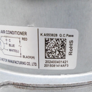 Motor Ventilador Ecox YKT-90-6-9 RoHS(YDK90-6B-4) 220-240V/60Hz 90W 6p 0.65Aa Acl LRA 0.76A 202400401421 11002012000578  Sirve EIHCU060CXXC