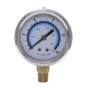 Liquid Filled Gauge (Glycerine) 1/4" Npt Mount 0-15psi (0-1 Bar) Uniweld Gsl309-3