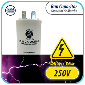 Appli Parts Run Capacitor for electric motors 30 Mfd uF (microfarads) 250VAC Plastic Case with terminals CBB60 Round Universal fit water pumps and others 3-3/8 in High 1-3/4 in Wide CON-30-250-P