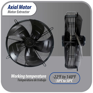 Appli Parts AXF-450-1 17-3/4 in Axial Fan Motor Guard Mounted Fan Blade 220V, 1 Ph, 50-60 Hz, 330W, 1600 rpm, Universal replacement for Cold Room Evaporators, Condensing Units, Work Temp -22F to 140F