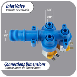 Appli Parts APIV-1311 Water Inlet Valve 1 Inlet 3/4in NPT and 3 Outlets 5/16 in 110-120 V, 50/60 Hz replaces Mabe models 189D3116P017, 189D3116P016, 189D3116P005, WW01F00794