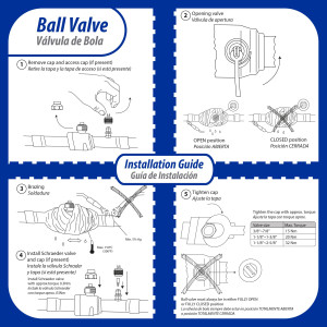 Appli Parts APBV-078 Valvula de Cierre 7/8 in tipo Bola de conexion soldable con puerto de servicio SAE de 1/4 in, presion maxima de trabajo 610 psi temperaturas de -30 C a 120 C longitud total 200mm