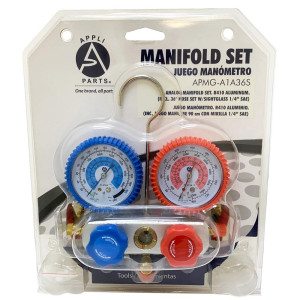 Appli Parts APMG-A1A36S R410A Manifold Gauge Set, Aluminum Body with Sight-glass Includes 36 in long, 5/16 in SAE Red/Blue, 1/4 in SAE Yellow Hose Set