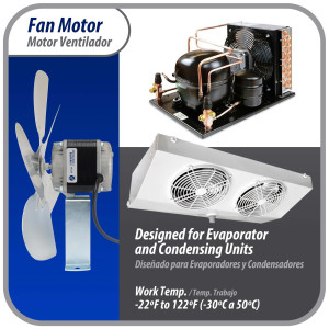 Appli Parts APFM-251E 25W Condenser and Evaporator Fan Motor 115V 60Hz 1.2A, Includes 12in Aluminum Fan Blade and Mounting Base, Universal Replacement for Commercial Refrigeration Units