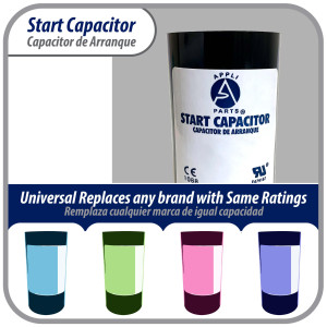 Appli Parts CON-130-330 Motor Start Capacitor 130-156 MFD uF, 330 VAC. Universal for Electric Motor Applications, 1.44 in Wide, 3.38 in Height