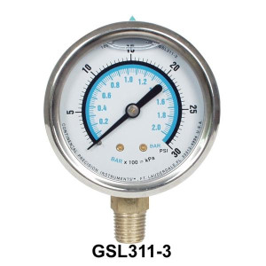 Liquid Filled Gauge (Glycerine) 1/4" Npt Mount 0-30psi (0-2 Bar) Uniweld Gsl311-3