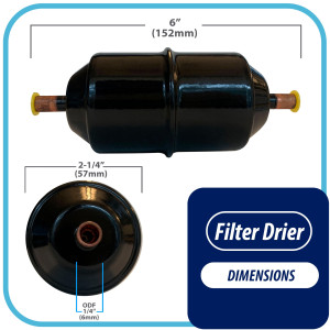 Appli Parts APFD-082S 1/4 in Liquid Line Refrigerant AC Filter Drier hvac Refrigeration 082S ODF Sweat Solder connection universal unidirectional 6in long 2-1/4 in wide

