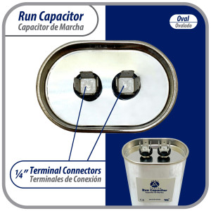 Appli Parts Condensador Capacitor de Marcha 10 Mfd uF (microfaradios) 370/450VAC CBB65 Universal Aire acondicionado y otras aplicaciones Ovalado UL 8cm Alto 3.4cm Ancho 5.4cm Largo CON-10-450-O 