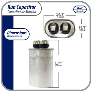 Appli Parts Condensador Capacitor de Marcha 10 Mfd uF (microfaradios) 370/450VAC CBB65 Universal Aire acondicionado y otras aplicaciones Ovalado UL 8cm Alto 3.4cm Ancho 5.4cm Largo CON-10-450-O 