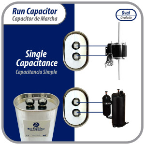 Appli Parts Condensador Capacitor de Marcha 10 Mfd uF (microfaradios) 370/450VAC CBB65 Universal Aire acondicionado y otras aplicaciones Ovalado UL 8cm Alto 3.4cm Ancho 5.4cm Largo CON-10-450-O 