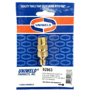 Uniweld R410 Mini-Split High Pressure Adaptor 5/16 in Female with depressor to 1/4 in SAE Male with Schrader 92863 